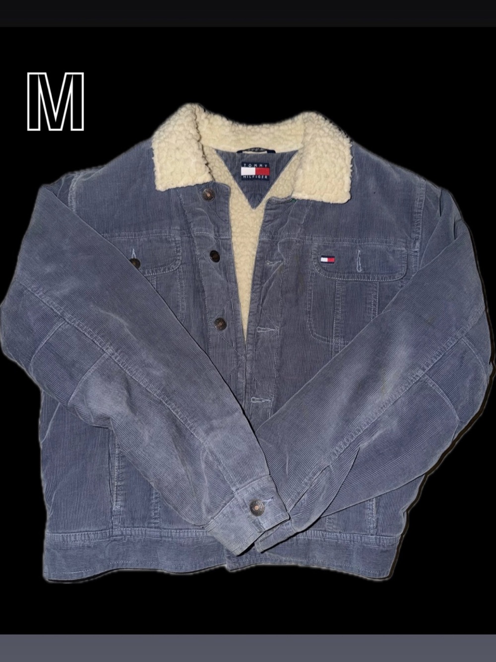 Tommy Hilfiger Blue Corduroy Sherpa-Lined Bomber Jacket